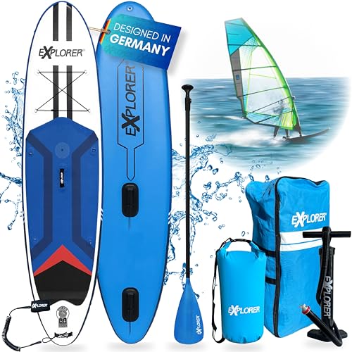 EXPLORER Windsurf 11.6 SUP Fusion Stand Up Paddling Board bis 180kg Komplettset mit Alu-Paddel, Rucksack, Pumpe, Finne und Flickenset…
