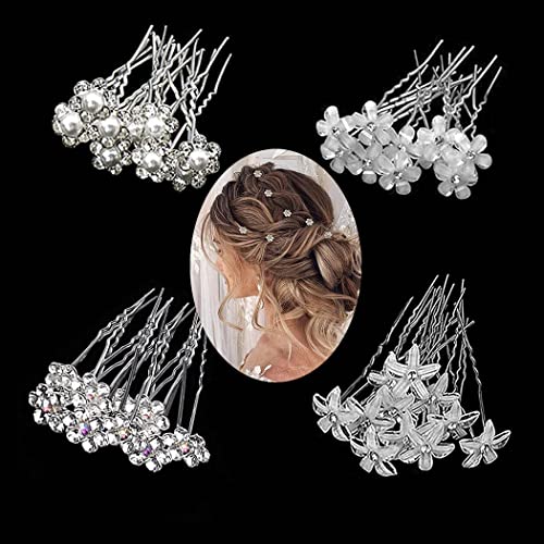 40PCS Haarnadeln Hochzeit mit Perlen, BetterJonny Perlen Blumen Braut Haarschmuck Bridal Hair Pins Haarnadeln U-Förmige Haarschmuck Braut für Brautfrisur Frauen Mädchen, 4 Stile (A)