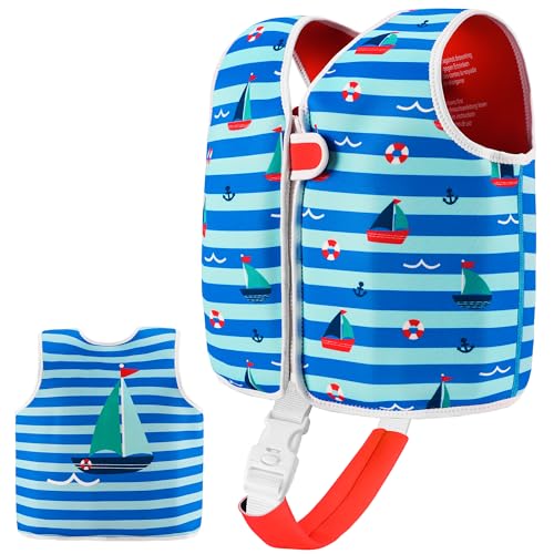 Kinder Mädchen Junge Schwimmlernweste, Schwimmhilfe Schwimmen Jacket für Kleinkinder mit Einstellbare Sicherheits Straps Alter 1-6 (Stripe, 3-6)