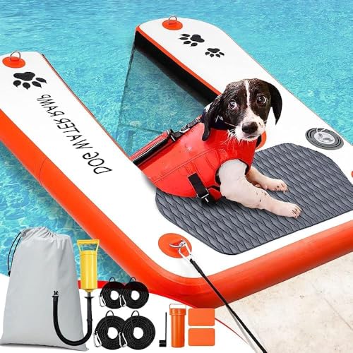 Hundewasserrampe Extra Breite Wasserrampe Pool Leiter, Float Welpen Planke für Pool, Dock & Boot, Haustier Rampe mit Rutschfesten Upgraded Steps, Wasserrampe Leiter für 68kg Hunde Klettern