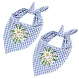 MONCAP 2 Stück Oktoberfest Trachtentuch Bierfest Halstuch Blau Weiß Bayerische Trachtentuch Damen Oktoberfest Accessoires Karierte Oktoberfest Deko für Bierfest Party Outfit Kopftuch Armtuch