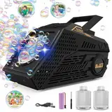 PANACARE Seifenblasenmaschine, Automatische Seifenblasenmaschine 10000+Blasen/Min mit Wiederaufladbare Akku|2*Seifenblasenlösung|Bunte Lichter, Tragbar Bubble Machine für Geburtstag, Party, Hochzeit