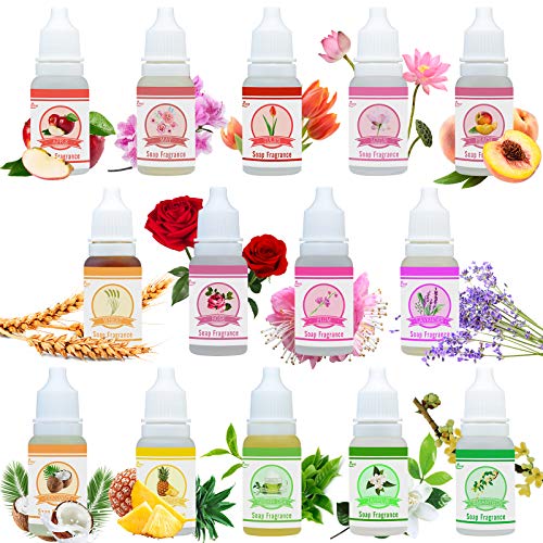 Seifenduftöl - 14 Konzentrierte Duftöl Seifen Duft Set zur Seifenherstellung, Badebomben Aroma - Flüssig Badebomben Düfte Lebensmittelechte Seifenduft für DIY Kosmetik, Kunst, Art - je 10ml