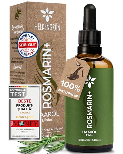 Heldengrün® BIO Rosmarin+ Haaröl [HOCHDOSIERT] Dermatologisch getestet - Natürlicher Haar-Booster mit Jojoba & Rosmarin - Rosmarinöl Haare - Ätherische Ölmischung