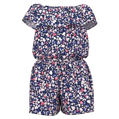 NAME IT Mädchen NKFVINAYA SS Playsuit FFFFF NOOS Jumpsuit, Dark Sapphire/Print:Leo, 134 cm