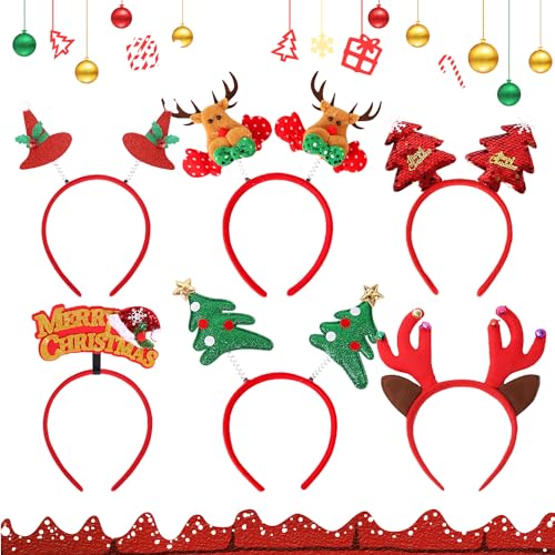 6 Stück Weihnachts Kopfschmuck Damen,Weihnachts Kopfschmuck Erwachsene,Haarreif Weihnachten,Weihnachten Kopfschmuck Damen,Weihnachts Haarreifen Damen Einzeln,WeihnachtsKopfschmuck für KinderErwachsene