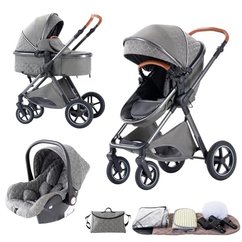 BEBBY 3-in-1 Kinderwagen KombiKinderwagen-Set 2-in-1 Buggy faltbar Luxus Hochlandschaft Neugeborenes Tragbarer Kinderwagen Zusammenklappbarer Kinderwagen Kinderwagen Travel System
