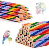 Ailvor Regenbogen Buntstifte,24 Stück Buntstifte Kinder,Dreikant Farbstifte Set für Kinder Zeichnung Pencil, Schule Büro Haushaltswaren