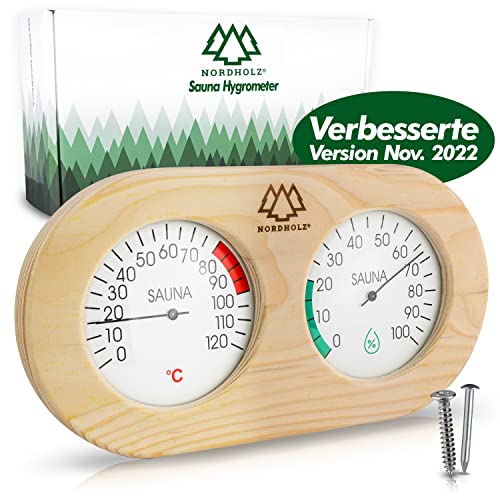 NORDHOLZ® Sauna Thermometer Hygrometer 2in1 - Zuverlässig & genau für die richtige Temperatur und Luftfeuchtigkeit - Sauna Hygrometer für eine wohltuenden Atmosphäre - Hochwertiges Sauna Zubehör