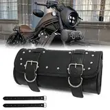 DREAMIZER Motorrad Satteltasche, Retro PU Leder Motorradwerkzeugrolle, Schwarz lenkertasche Motorrad, Universal werkzeugrolle Motorrad gepäckrolle Motorrad für Bobber Cruiser Chopper