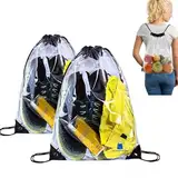 Transparente Kordelzug Tasche – 2 Stück, durchsichtiger Rucksack für Sport, Schule, Reisen und Festivals, wasserdichter Gym Bag, ideal für Strand und Freizeitaktivitäten