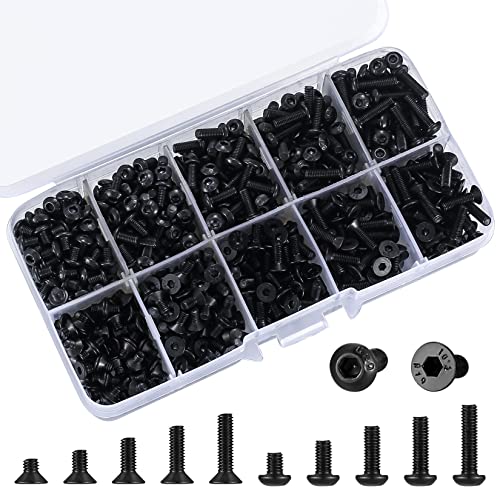 720 Stk M3 Innensechskant Schrauben Set, Senkkopfschrauben, Flachkopfschrauben für 3D-Drucker, metrische Maschine - Schwarz, 4 mm/6 mm/8 mm/10 mm/12 mm