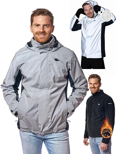 Valkental - Reflektierende & Wasserdichte 3in1 Jacke Herren [Fleece Zipp-In & Verstaubare Kapuze] Geeignet als Winterjacke, Regenjacke & Fahrradjacke - 10.000mm Wassersäule - Doppel Reißverschluss