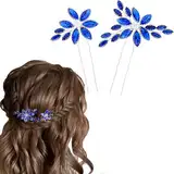 Flayem Hochzeit Haarnadeln Blau Strass Haarschmuck Braut Kristall Haarspangen für Braut und Brautjungfern（2Stück）