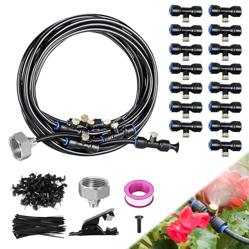 mizikuu 12M Sprühnebel Kühlung Bewässerungs System, 75 Stück Outdoor Nebel Kühlsystem Bewässerungsnebelsystem Misting System Wassernebler Bewässerungssystem für Garten Rasen Gewächshaus Pavillon