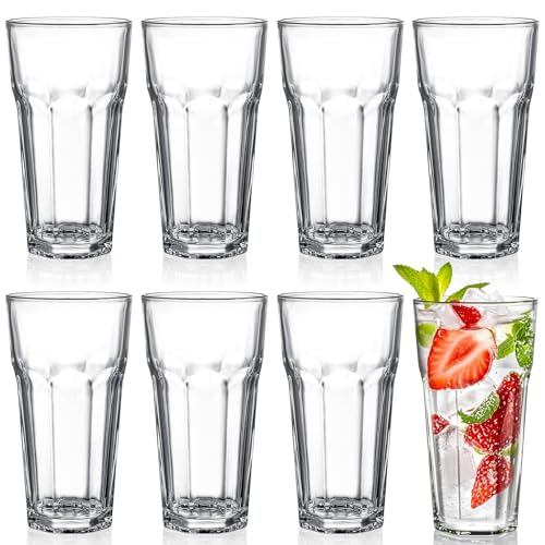 Yopay Satz von 8 Highball Trinkgläsern, 350ml/12oz bleifreie gehärtete Wassergläser, dicker schwerer Boden, klarer Eistee-Glaswaren für Cocktail, Saft, Milchshake, Cola, Soda, Bierglas, stapelbar