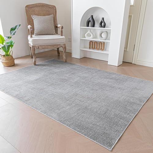 Evitany Kurzflor Teppich für Wohnzimmer Weiche -Teppiche Anti-Rutsch Teppich Große waschbar Schlafzimmer(Grau,80x150 cm)