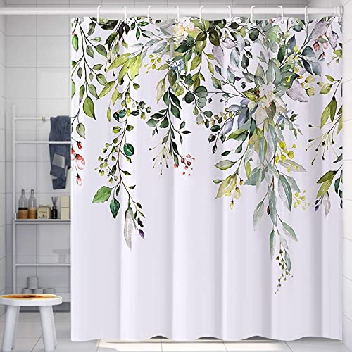 PHANPINT Duschvorhang mit 12 Haken,Textil Anti-schimmel Wasserdicht Waschbar Duschvorhänge,180x200cm Shower Curtains für Badezimmer, Maschinenwaschbar, Schnell Trocknend (Grün)