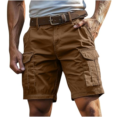Cargoshorts Herren Kurze Hosen mit Reißverschluss und Knopf Mehrere Taschen Männer Einfarbig Sommer Shorts Klassische geschnittene Sportshorts Outdoorhose