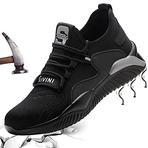 Mitudidi Damen S3 Sicherheitsschuhe 39 Kinder mit Stahlkappe Schutzschuhe Unisex Kevlar Arbeitsschuhe Leicht Sportlich Sneaker Outdoor Atmungsaktiv Stylisch Trekkingschuhe Sommer Schwarz Grau