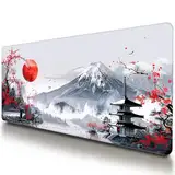 Großes japanisches Gaming-Mauspad, Weiß und Rot, Premium-Anti-Rutsch-Anime-Schreibtischunterlage für Büro, erweitertes XL-XXL-Mauspad und Laptop-Pad, wasserdicht und genähte Kanten, 80 x 40 cm (mt1)