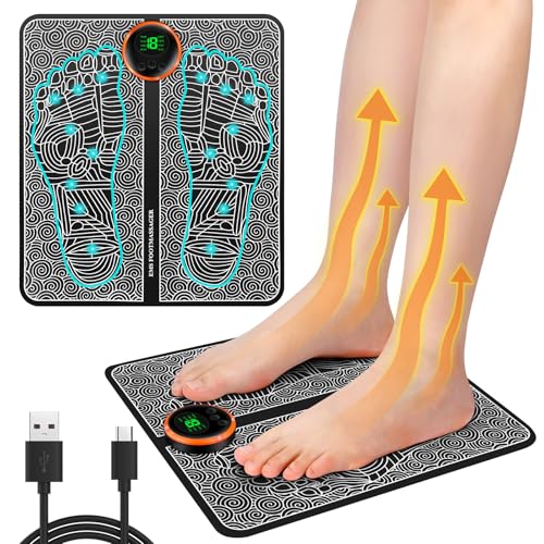 Fussmassagegerät EMS, Fußmassagegerät Elektrisch mit 8 Modi und 19 Intensitäten, Faltbares und Tragbares Elektrisches Fußmassagegerät für Die Durchblutung Muskelschmerzen Linderung für den Heim