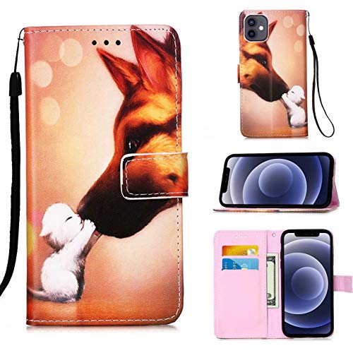 TTNAO Hülle Kompatibel mit iPhone 12 Mini PU Leder Kartenschlitzen Portemonnaie Tasche Flipcase Klappbare Magnetverschluss Handyhülle Stoßfest Case Cover(Hund und Katze)