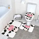 GWINDI Cartoon Milch Kuh Badezimmer Teppich Matten Set Luxuriöse Super Weiche Flanell Anti Rutsch Matte 3 Stück für Bad WC