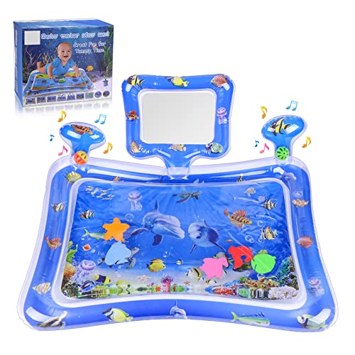 Tikplus Wassermatte Baby, Aufblasbare Wasserspielmatte Baby Spielzeug mit Spiegel and Glocke, Baby Sensorisches Spielzeug für 3 6 9 Monate, 70 * 50cm