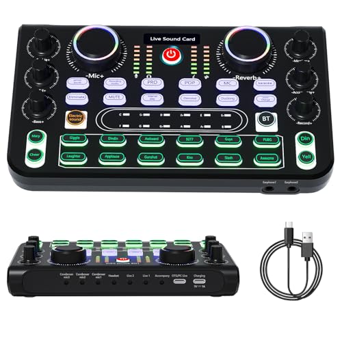 Bluetooth Stereo Audio-Mixer - Live-Soundkarte und Audio-Interface mit DJ-Mixer-Effekten und Sprachwechsler für Live-Streaming, PC, Aufnahmestudio und Gaming auf YouTube