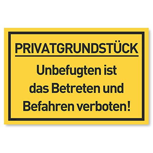 Privatgrundstück Schilder (30x20 cm Kunststoff) - Betreten und Befahren verboten Schild - Privatweg - Zutritt verboten - Durchgang Privat - (Gelb) Betreten Verboten