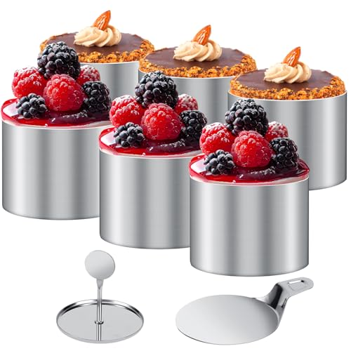 Dessertringe und Speiseringe 6 Stück speiseringe Lebensmittel Ringe Ring Set klein Kuchenringe mit Heber & Stampfer für Nachspeise Mousse Torte Reiskugel Rund DIY Desserts