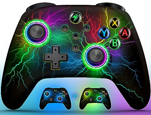 HELLCOOL Switch Controller - Kabellos Controller für Switch/Lite/OLED Konsole - Switch Controller mit Cooles RGB Look, Programmierbare/Turbo/Aufwachfunktion, Präzise Joysticks, Dual Motors Vibration