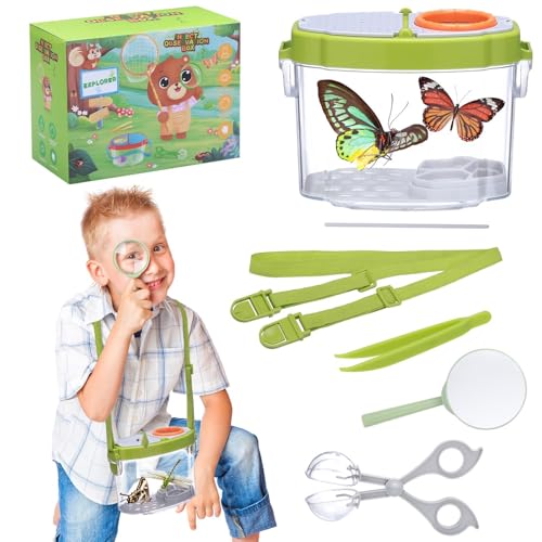 Huiguli Becherlupen für Kinder Set, Lupe Insekten Sammelbox, Insekten Beobachtungsbox Forscherset mit 5X Lupe, Pinzette und Bug Catcher, Kinder Insekten Dose für Outdoor Wissenschaft Natur Erkundung