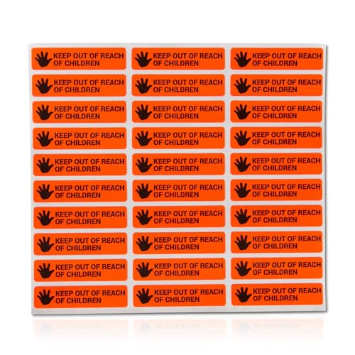 4,3 x 1,0 cm - Außerhalb der Reichweite von Kindern aufbewahren Etiketten (Orange / 300 Etiketten) Von Kindern fernhalten Aufkleber für Erstickungsgefahr, Kosmetik, Drogenwarnung -