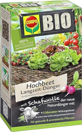 COMPO BIO Hochbeet Langzeit-Dünger, Als Gemüsedünger, Obstdünger, Kräuterdünger und für andere Hochbeet-Pflanzen, 5 Monate Langzeitwirkung, 750 g