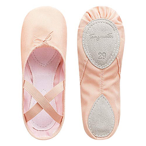 tanzmuster Ballettschuhe Mädchen - Charlie - Geteilte Ledersohle - rosa-apricot Größe 35- Ballettschläppchen für Kinder - rosa Tanzschuhe fürs Ballett