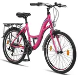 Licorne Bike Stella Premium City Bike in 24,26 und 28 Zoll - Fahrrad für Mädchen, Jungen, Herren und Damen - 21 Gang-Schaltung - Hollandfahrrad Citybike (Rosa, 24.00)