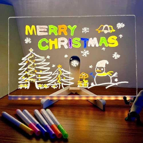 Memo-Tischlampe aus Acryl,Acryl-LED-Nachtlicht, Schreibtafel mit 7 Farben, Stift, 40 × 30 cm, LED Zeichnung Memo Message Board Weihnachten Message Board Geschenke, Weihnachten Desk