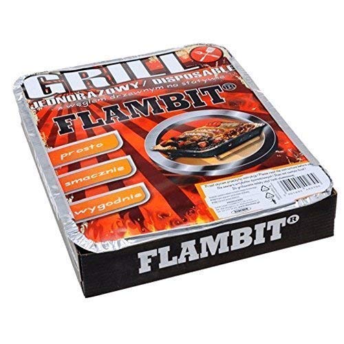 Flambit Einweggrill to go, mit Anzüghilfe, Holzkohle, Aluschale, 3er Pack (3 x Grill)