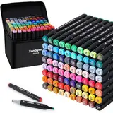 ZonGym Alcohol Markers Brush Tip, 80 Colouring Dual Tip Markers Set, Quick Drying Permanent Marker Pens, Graffiti Pens for Manga Artists, Painting, Drawing, Anime, Sketching with Carrying Case