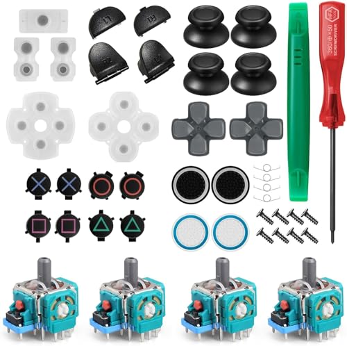 Controller Thumbsticks Ersatzpads Komplettes Set Kompatibel mit PS4 Enthält L1 R1 L2 R2 Triggerfedern und leitfähige Gummi-Pad Taste Reparatur Ersatzteile