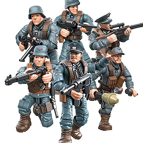 MEIEST 6 Stück Mini-Actionfiguren aus dem Zweiten Weltkrieg, Armee-Modellbaustein, Spielzeug mit Mehreren militärischen Waffenzubehör, Partyzubehör (deutsche Armee)