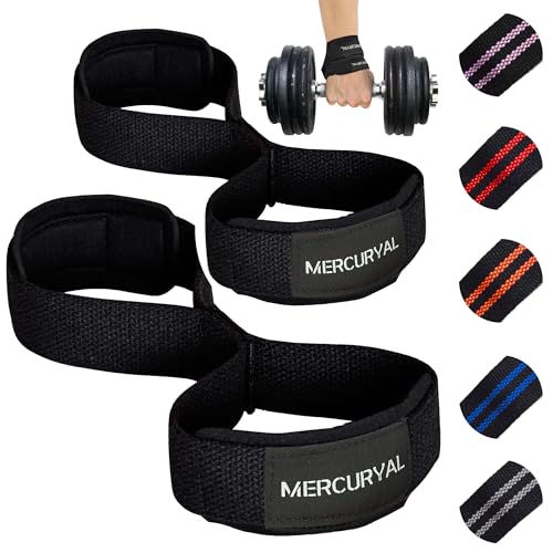 MERCURYAL Figur 8 Gepolstert Zughilfen Krafttraining - Weight Lifting Straps - Bodybuilding Gewichte Training - Deadlift, Kreuzheben - Zughilfen Bodybuilding Für Männer & Frauen (Schwarz)