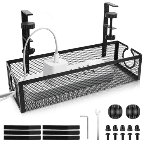 TNOMSNO Kabelmanagement Schreibtisch, Kabelmanagement unter dem Schreibtisch Bohrfrei Untertisch Kabelmanagement Klemmbar Kabel Organizer Tray Kabel Management für Startseite Büro Schwarz