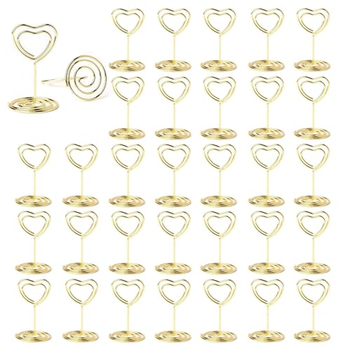 ZYEKIU 30 Stück Gold Tischkartenhalter, Fotohalter Kartenständer, Menükartenhalter, Fotohalter mit Klammern, Memohalter, Tischkarten Halterung, für Hochzeiten, Bankette, Partys (Herzförmig)