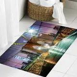 JHAOUNUK Weich Badezimmerteppich 40x60cm,Leere Fußgängerpromenade auf der Brooklyn Bridge vor Sonnenaufgang.,rutschfest waschbar Badematte Flauschige Badteppich Saugfähig Badvorleger Duschvorleger