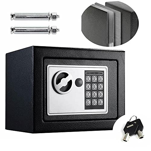 4,6L Elektronischer Safe Tresor MöBeltresor Klein Boden Wandtresor mit 2 x Dringend Schlüssel & Befestigungsschraube,Zuhause Ausweise Sicherheitsbox Stahlsafe Schwarz