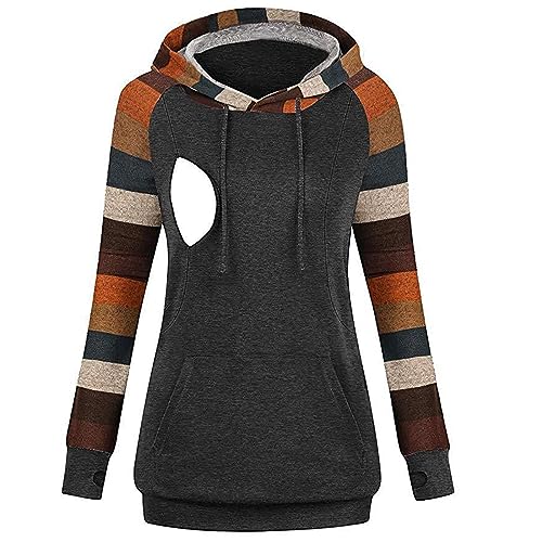 Godom Damen Stillpullover Winter Baumwolle Langarm Umstands- und Stilltop aus Bio-Baumwolle 1er Pack grau & schwarz, Doppellagiges Schwangerschafts- und Stillshirt ärmellos mit Stillfunktion im 1er