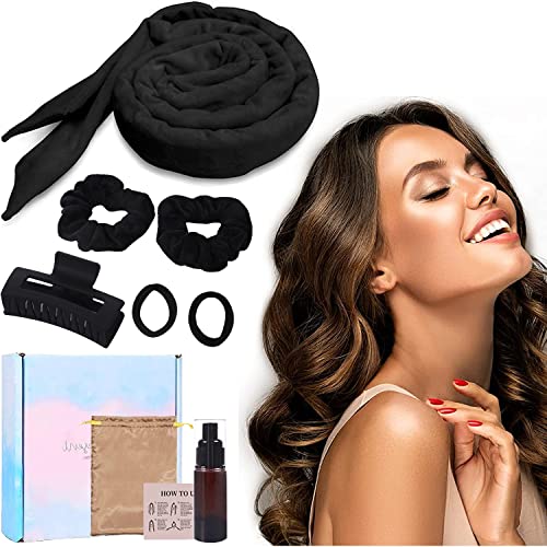 Lockenwickler Locken Ohne Hitze, Neu Rutschfest Heatless Curls, Lockenwickler über Nacht mit Stirnband DIY Heatless Curls Band Frisurenset,für langes mittleres Haar (Schwarz)